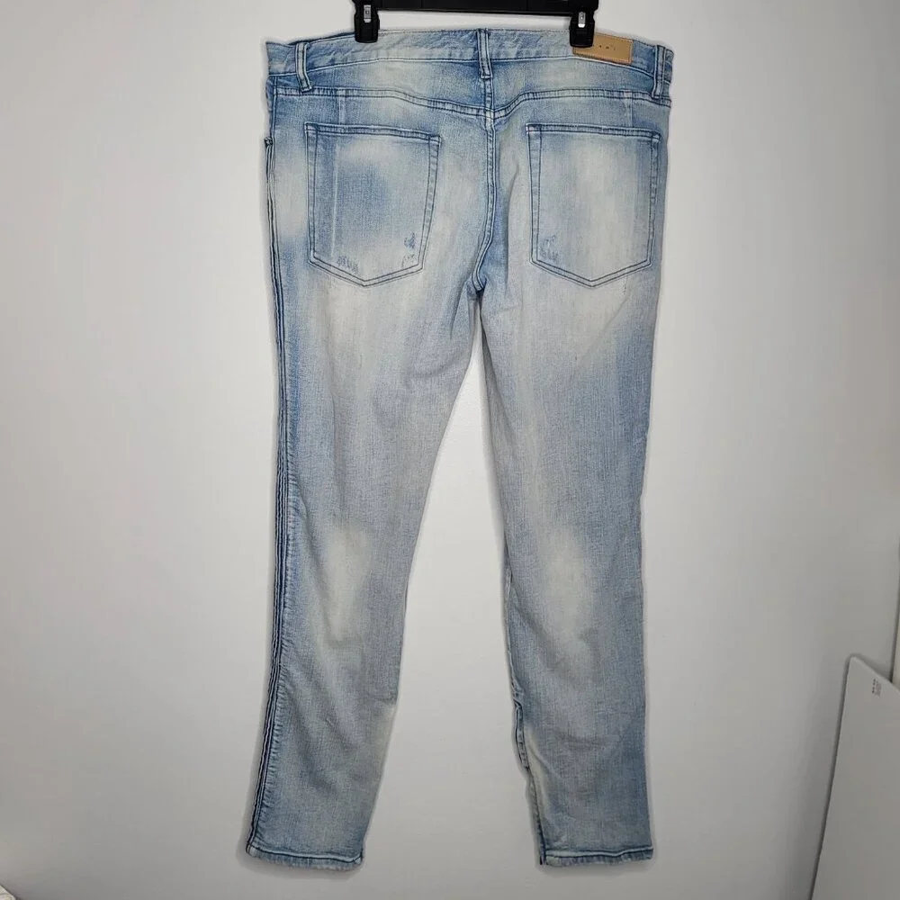 MNML Mens Jeans 40 Ankle Zip‎ Jeans Denim Blue Distressed Button Fly 40x33